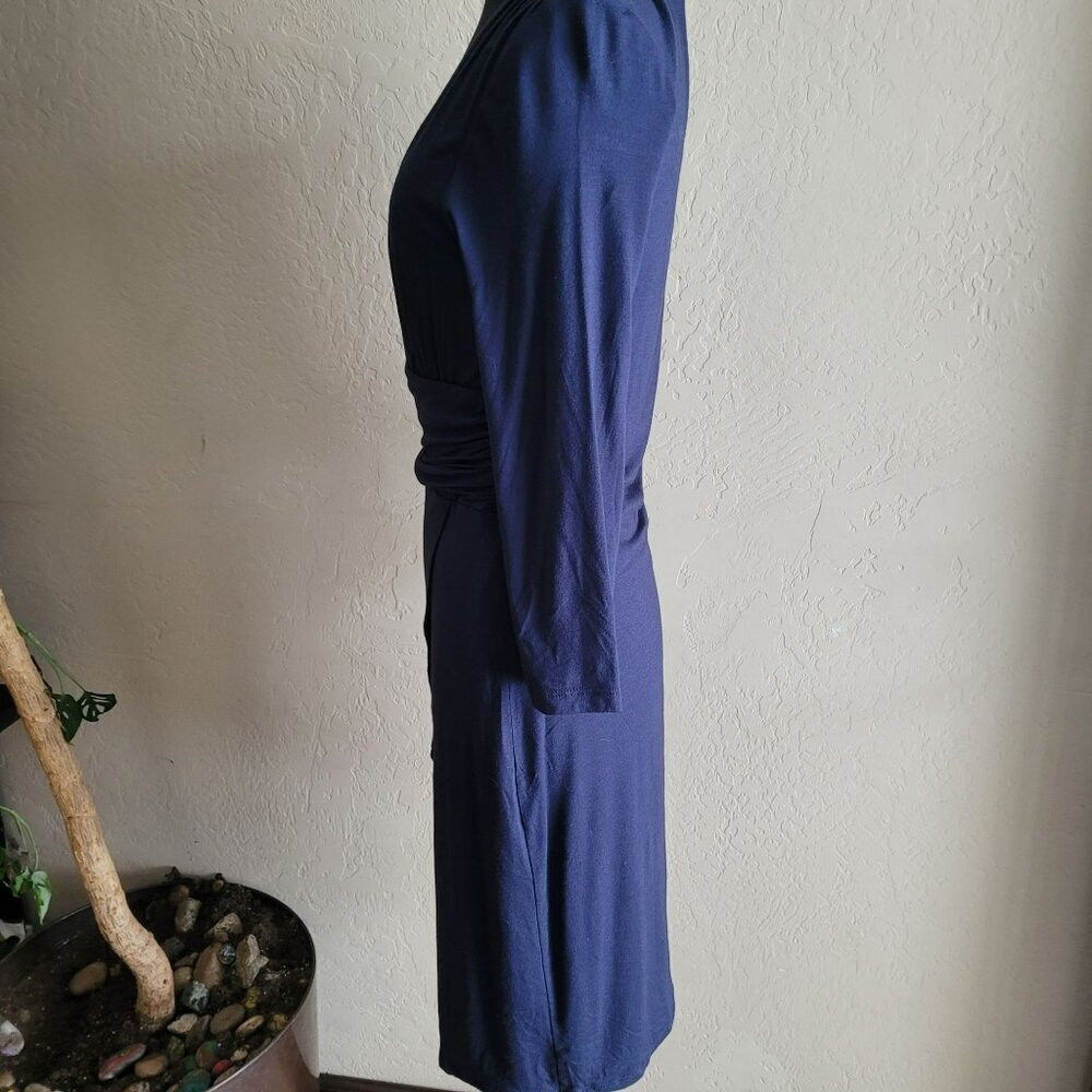 Velvet Dark Blue V-Neck Long Sleeve Midi Dress Size M - Picture 3 of 8